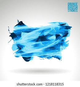 Blue brush stroke and texture. Grunge vector abstract hand - painted element. Underline and border design.