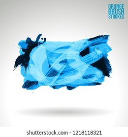 Blue brush stroke and texture. Grunge vector abstract hand - painted element. Underline and border design.