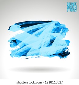 Blue brush stroke and texture. Grunge vector abstract hand - painted element. Underline and border design.