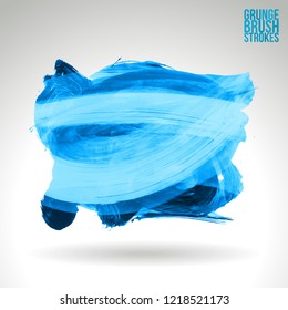 Blue brush stroke and texture. Grunge vector abstract hand - painted element. Underline and border design.