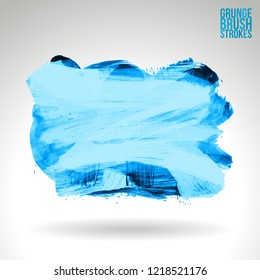 Blue brush stroke and texture. Grunge vector abstract hand - painted element. Underline and border design.