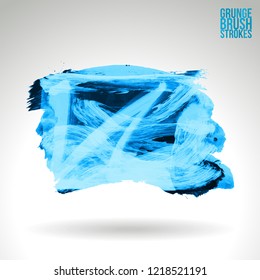 Blue brush stroke and texture. Grunge vector abstract hand - painted element. Underline and border design.
