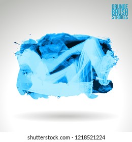 Blue brush stroke and texture. Grunge vector abstract hand - painted element. Underline and border design.