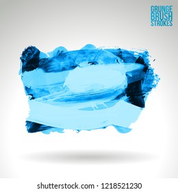 Blue brush stroke and texture. Grunge vector abstract hand - painted element. Underline and border design.