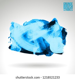 Blue brush stroke and texture. Grunge vector abstract hand - painted element. Underline and border design.