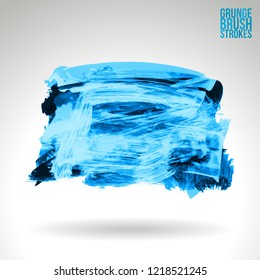 Blue brush stroke and texture. Grunge vector abstract hand - painted element. Underline and border design.