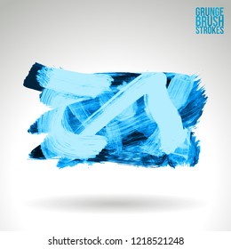 Blue brush stroke and texture. Grunge vector abstract hand - painted element. Underline and border design.