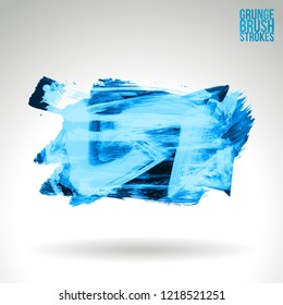 Blue brush stroke and texture. Grunge vector abstract hand - painted element. Underline and border design.