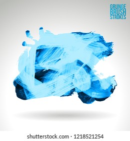 Blue brush stroke and texture. Grunge vector abstract hand - painted element. Underline and border design.
