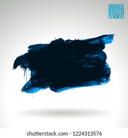 Blue brush stroke and texture. Grunge vector abstract hand - painted element. Underline and border design.