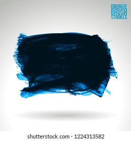 Blue brush stroke and texture. Grunge vector abstract hand - painted element. Underline and border design.