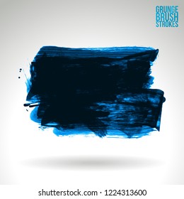 Blue brush stroke and texture. Grunge vector abstract hand - painted element. Underline and border design.