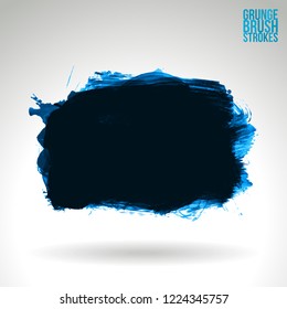 Blue brush stroke and texture. Grunge vector abstract hand - painted element. Underline and border design.