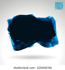 Blue brush stroke and texture. Grunge vector abstract hand - painted element. Underline and border design.