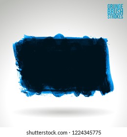 Blue brush stroke and texture. Grunge vector abstract hand - painted element. Underline and border design.