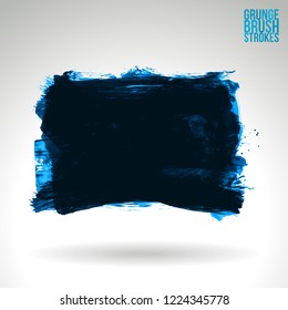 Blue brush stroke and texture. Grunge vector abstract hand - painted element. Underline and border design.
