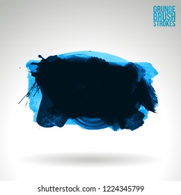 Blue brush stroke and texture. Grunge vector abstract hand - painted element. Underline and border design.