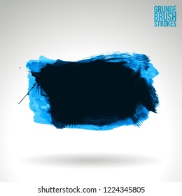 Blue brush stroke and texture. Grunge vector abstract hand - painted element. Underline and border design.