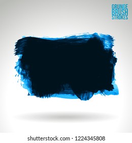 Blue brush stroke and texture. Grunge vector abstract hand - painted element. Underline and border design.