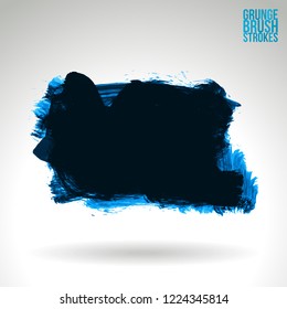 Blue brush stroke and texture. Grunge vector abstract hand - painted element. Underline and border design.