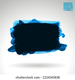 Blue brush stroke and texture. Grunge vector abstract hand - painted element. Underline and border design.