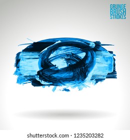 Blue brush stroke and texture. Grunge vector abstract hand - painted element. Underline and border design.