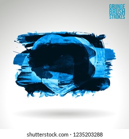 Blue brush stroke and texture. Grunge vector abstract hand - painted element. Underline and border design.