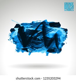Blue brush stroke and texture. Grunge vector abstract hand - painted element. Underline and border design.