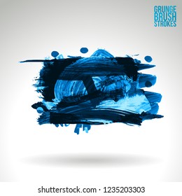 Blue brush stroke and texture. Grunge vector abstract hand - painted element. Underline and border design.