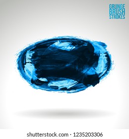 Blue brush stroke and texture. Grunge vector abstract hand - painted element. Underline and border design.