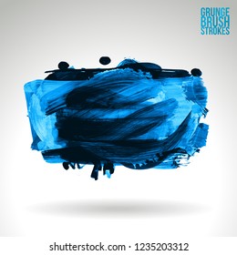 Blue brush stroke and texture. Grunge vector abstract hand - painted element. Underline and border design.