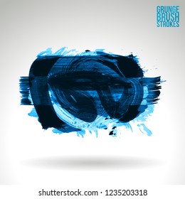 Blue brush stroke and texture. Grunge vector abstract hand - painted element. Underline and border design.