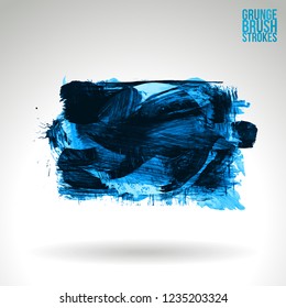 Blue brush stroke and texture. Grunge vector abstract hand - painted element. Underline and border design.