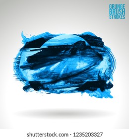 Blue brush stroke and texture. Grunge vector abstract hand - painted element. Underline and border design.