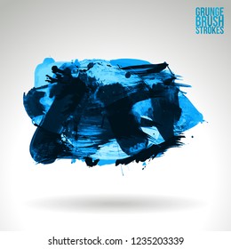 Blue brush stroke and texture. Grunge vector abstract hand - painted element. Underline and border design.