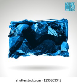 Blue brush stroke and texture. Grunge vector abstract hand - painted element. Underline and border design.