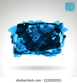 Blue brush stroke and texture. Grunge vector abstract hand - painted element. Underline and border design.