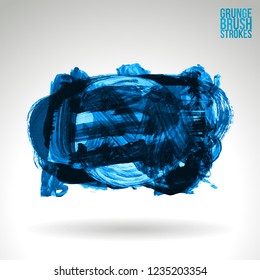 Blue brush stroke and texture. Grunge vector abstract hand - painted element. Underline and border design.
