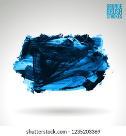 Blue brush stroke and texture. Grunge vector abstract hand - painted element. Underline and border design.