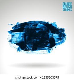 Blue brush stroke and texture. Grunge vector abstract hand - painted element. Underline and border design.