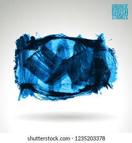 Blue brush stroke and texture. Grunge vector abstract hand - painted element. Underline and border design.