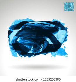 Blue brush stroke and texture. Grunge vector abstract hand - painted element. Underline and border design.