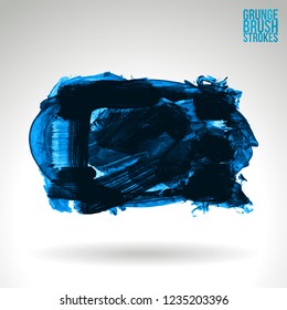 Blue brush stroke and texture. Grunge vector abstract hand - painted element. Underline and border design.