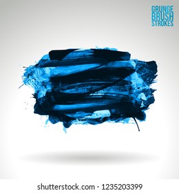 Blue brush stroke and texture. Grunge vector abstract hand - painted element. Underline and border design.