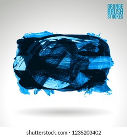 Blue brush stroke and texture. Grunge vector abstract hand - painted element. Underline and border design.