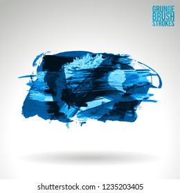Blue brush stroke and texture. Grunge vector abstract hand - painted element. Underline and border design.