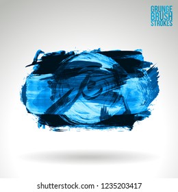 Blue brush stroke and texture. Grunge vector abstract hand - painted element. Underline and border design.