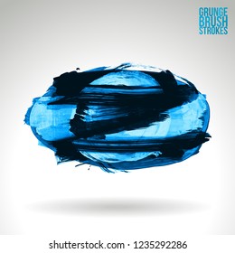 Blue brush stroke and texture. Grunge vector abstract hand - painted element. Underline and border design.