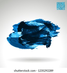 Blue brush stroke and texture. Grunge vector abstract hand - painted element. Underline and border design.
