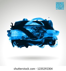Blue brush stroke and texture. Grunge vector abstract hand - painted element. Underline and border design.